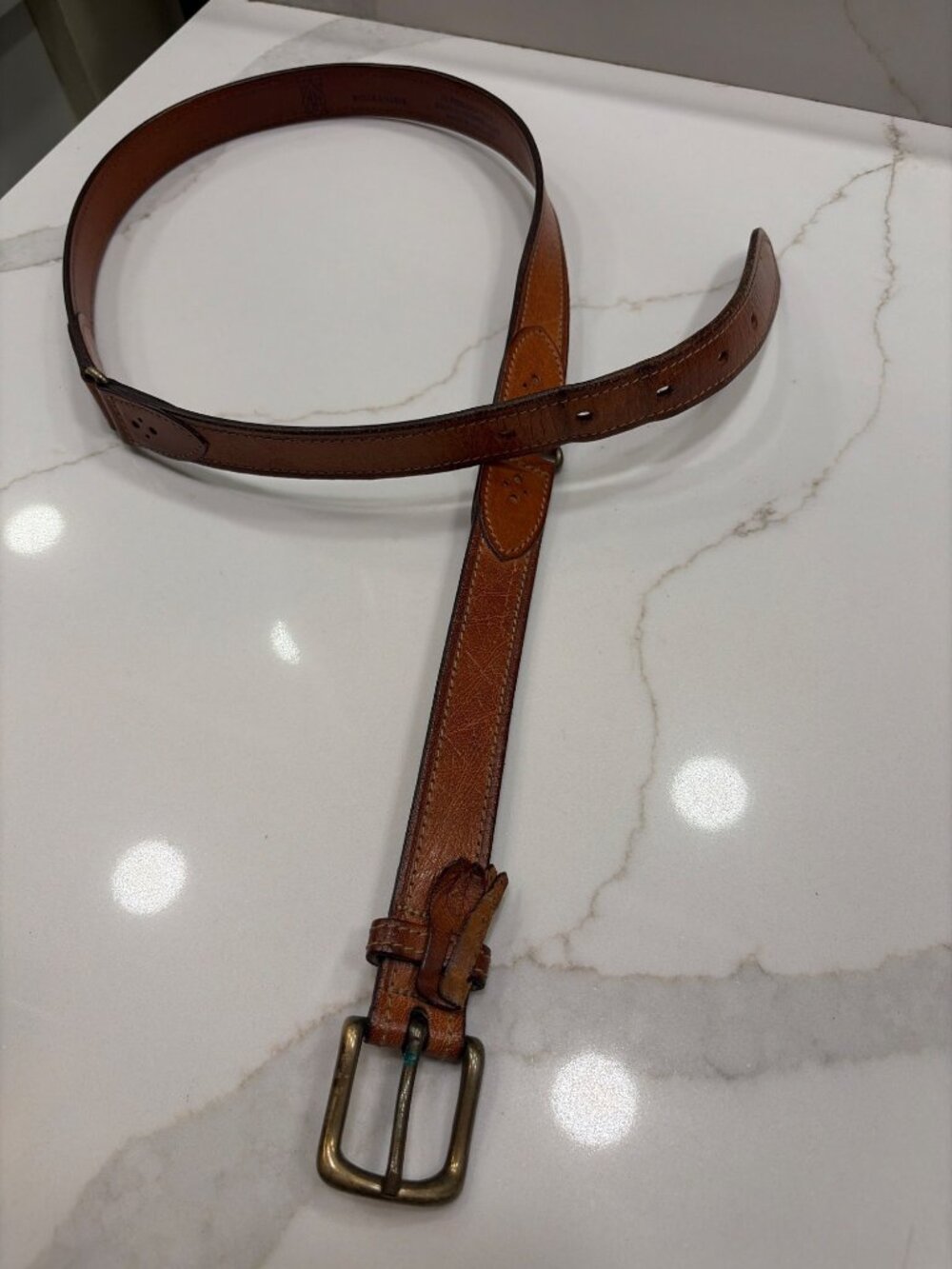 Martin Dingman Glazed Leather Belt Brass Rings Tanned Brown Size 36 Retro